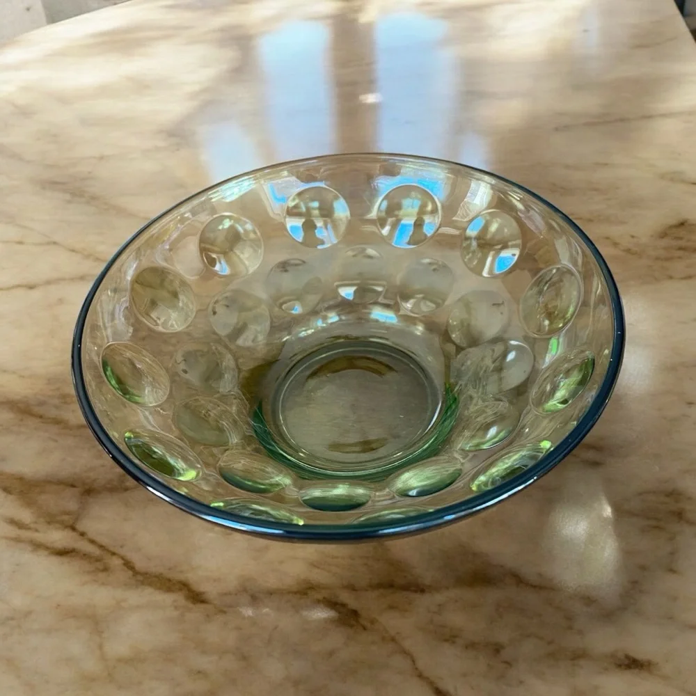 Vintage MCM Hazel Atlas Eldorado Avocado Green Glass Bowl Coin Dot 4.75